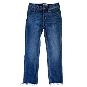 Vigoss Stevie Crop Straight Jeans Medium Wash Raw Hem Blue Womens Size 25
